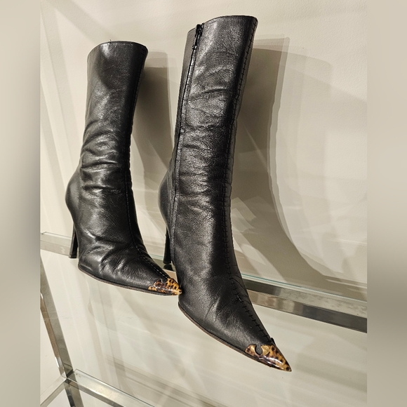 Roberto Cavalli Black Leather Heeled Boots - Picture 13 of 15